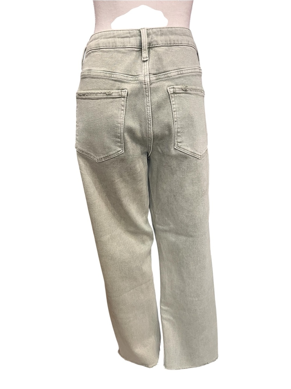 Lovervet by Vervet Olive Green High Rise Crop Wide Leg Raw Hem Jeans 32/15 - Picture 5 of 10